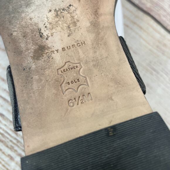 Tory Burch Eleanor Womens Sz 6.5 Sandals Flats Ankle Strap Black Leather - Picture 9 of 9